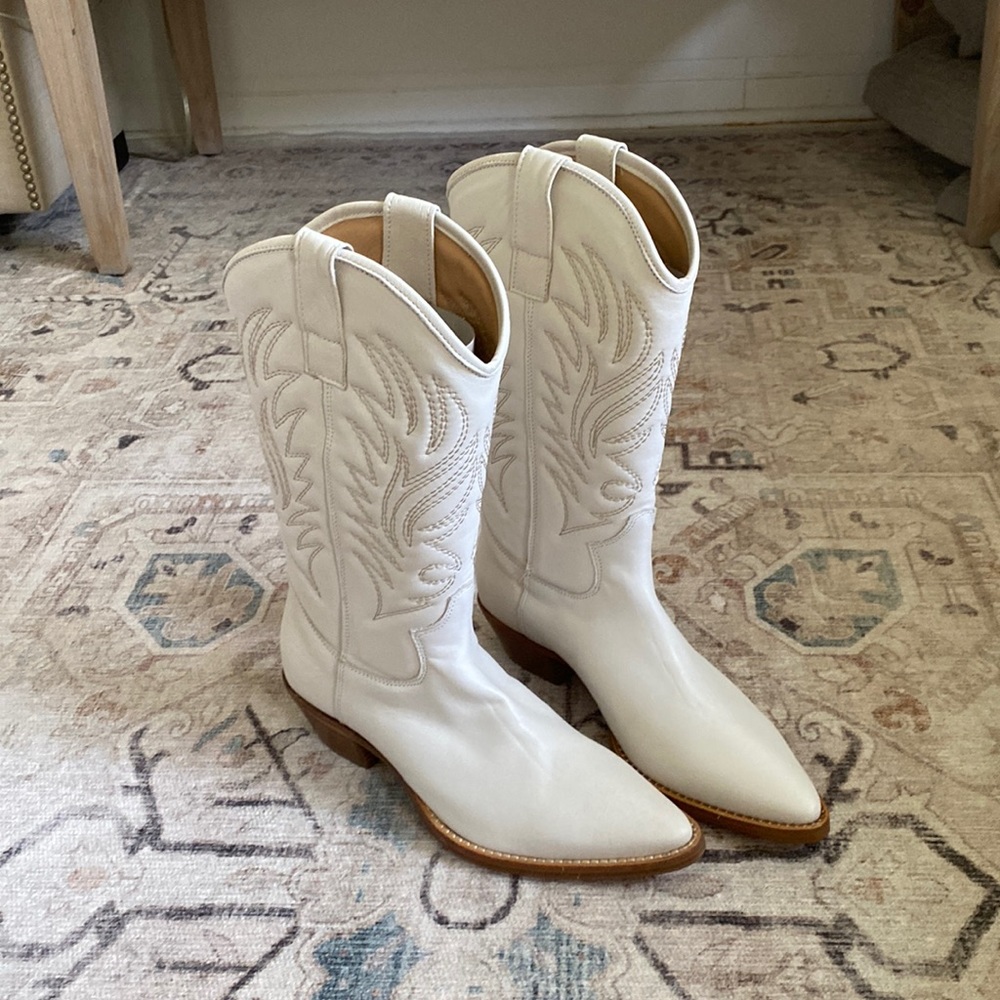 White leather western cowboy boots Made in Italy